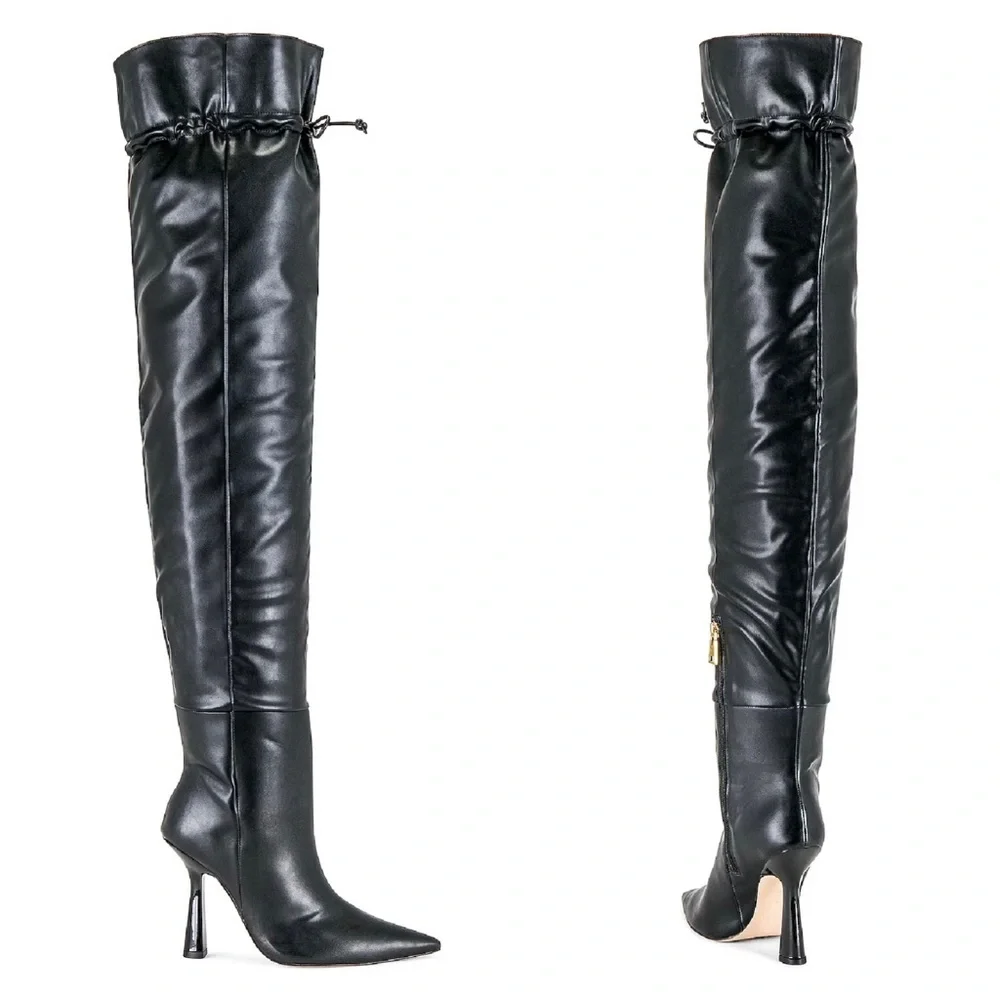Good American “Carla” Over The Knee Black Boots Ultra High Spool Heel Sz 10